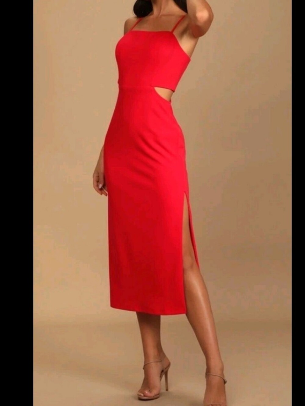 Gianni Bini Lillian Side Cut Out Red Spaghetti-Strap Midi Dress SZ 10